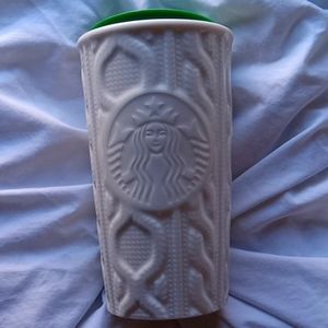 2016 Starbucks Coffee Travel Tumbler Ivory Knit Cozy Sweater Style NWOT
